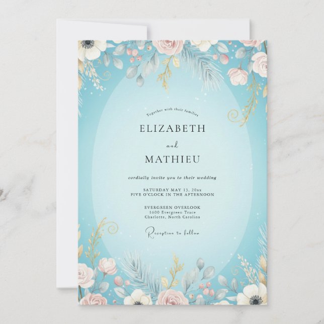 Convite Casamento Pintado com Aqua Blush (Frente)