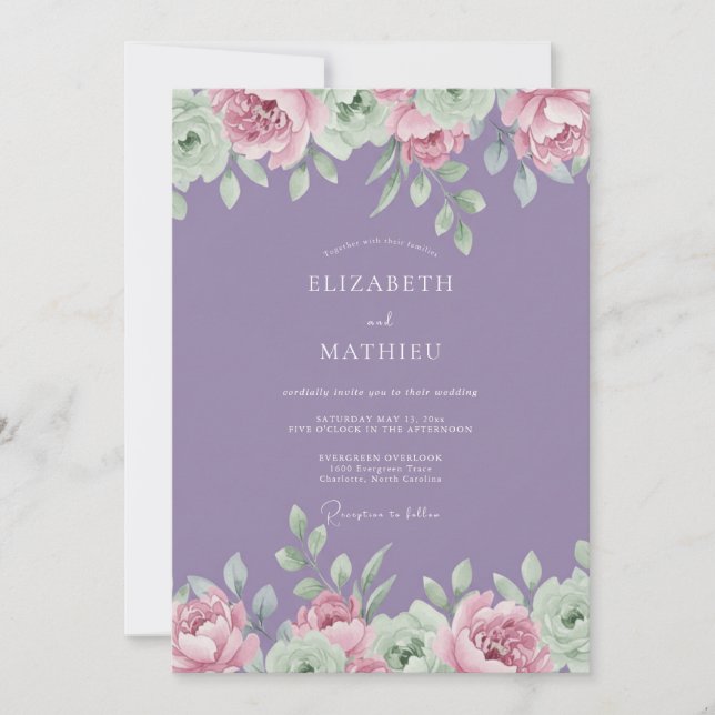 Convite Casamento Pintado com Aquarela Lavanda (Frente)