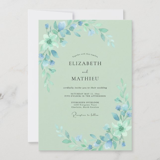 Convite Casamento Pintado com Azul-Malva e Hortelã (Frente)