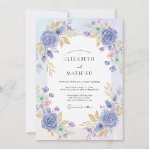 Convite Casamento Pintado com Azul-Meimendro e Dourado