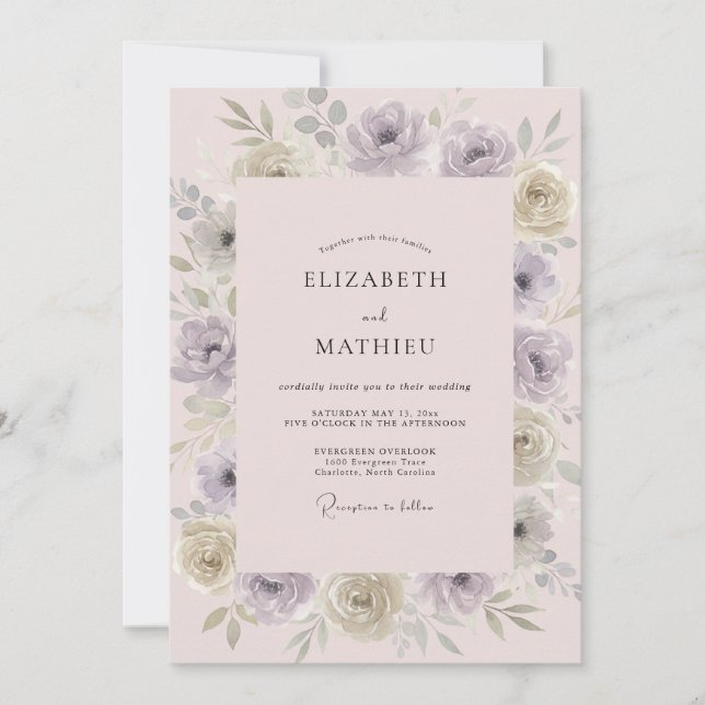Convite Casamento Pintado com Bege Rosa Malva (Frente)