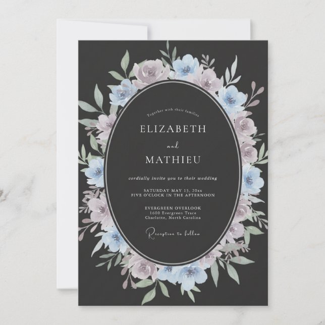 Convite Casamento Pintado com Carvão e Periwinkle (Frente)