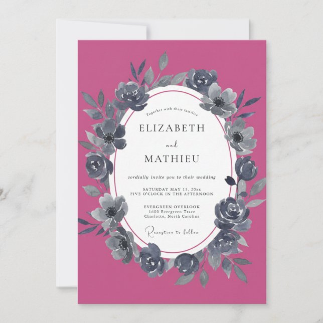 Convite Casamento Pintado com Carvão Magenta (Frente)
