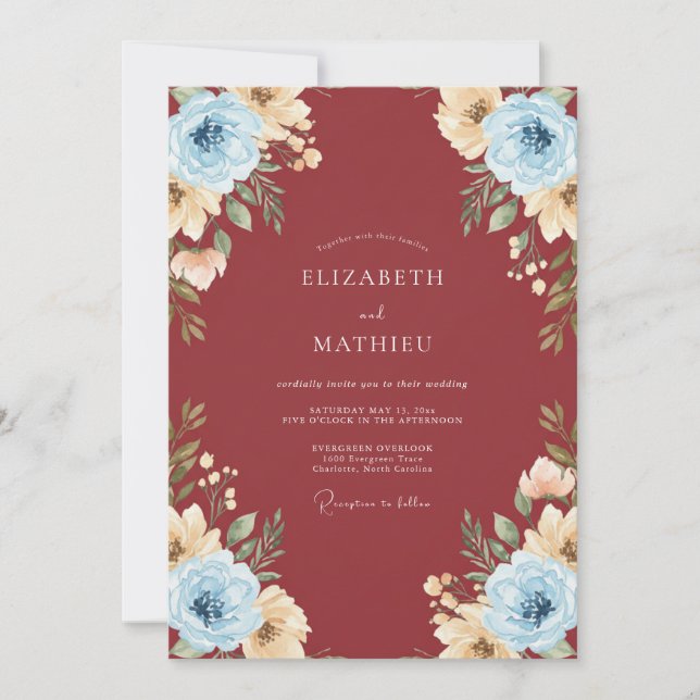 Convite Casamento Pintado com Champanhe Borgonha (Frente)