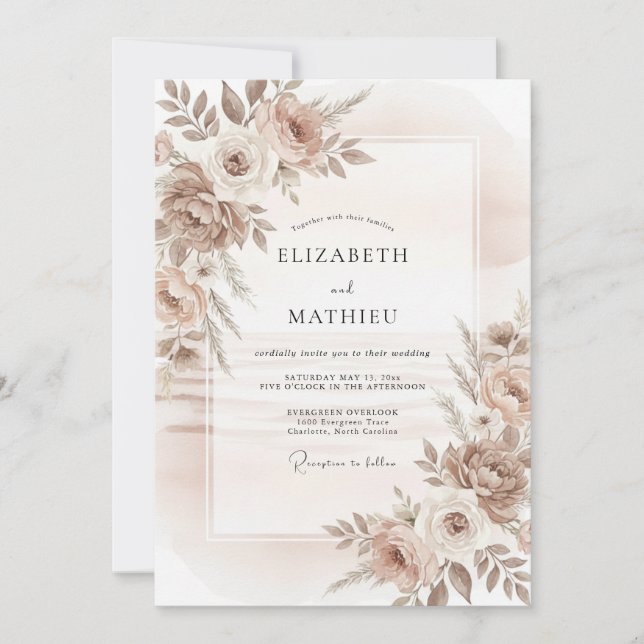 Convite Casamento Pintado com Champanhe Dourado (Frente)