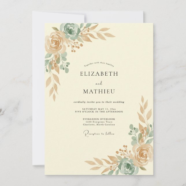 Convite Casamento Pintado com Champanhe Espuma do Mar (Frente)