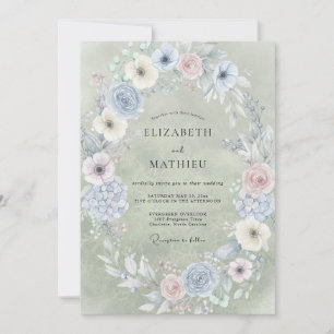 Convite Casamento Pintado com Champanhe Suave e Periwinkle