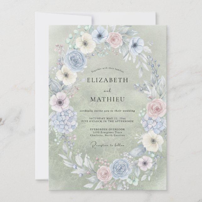 Convite Casamento Pintado com Champanhe Suave e Periwinkle (Frente)
