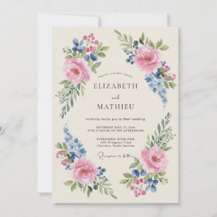 Convite Casamento Pintado com Cornflower Rosado