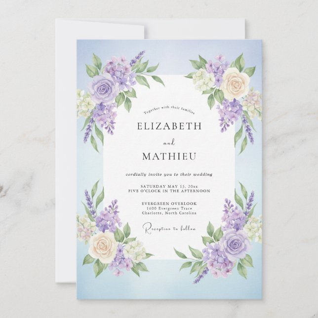Convite Casamento Pintado com Creme Quente Lilás (Frente)