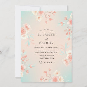 Convite Casamento Pintado com Damasco e Seafoam