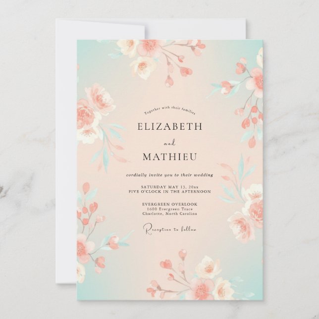 Convite Casamento Pintado com Damasco e Seafoam (Frente)
