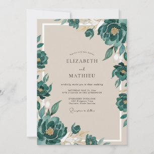Convite Casamento Pintado com Esmeralda e Champanhe