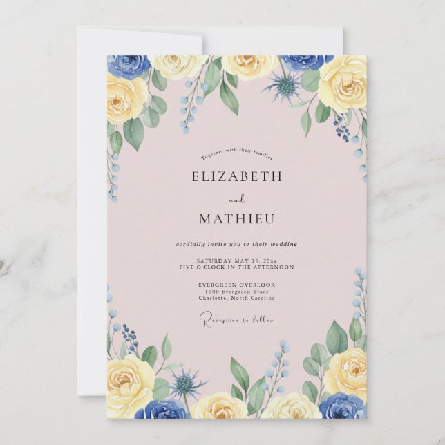 Convite Casamento Pintado com Flor de Milho Limão (Frente)