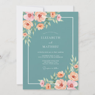 Convite Casamento Pintado com Flor de Turquesa