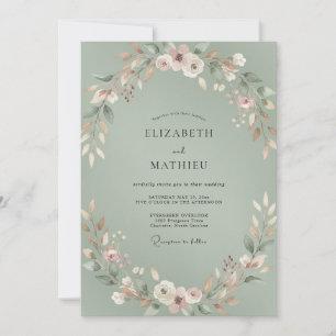 Convite Casamento Pintado com Folhagem Celadon