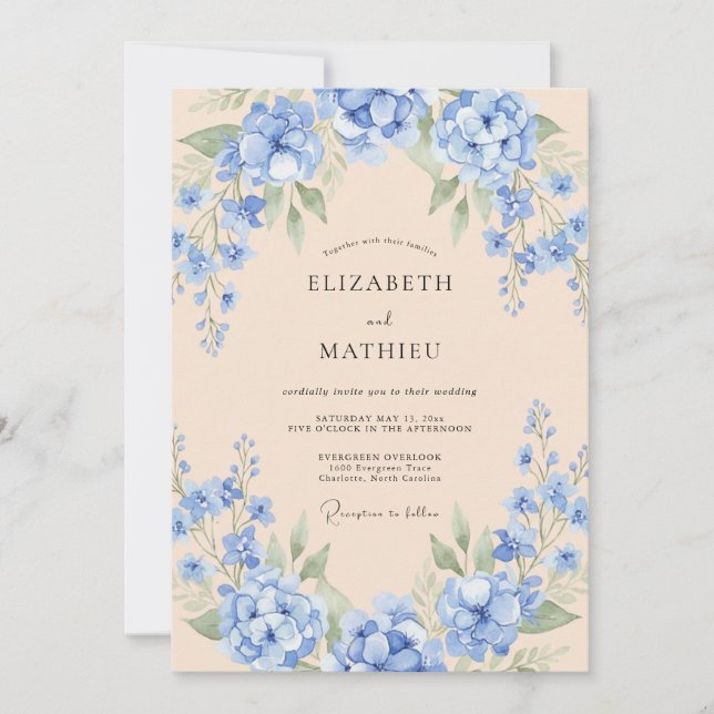 Convite Casamento Pintado com Hortênsia Azul (Frente)