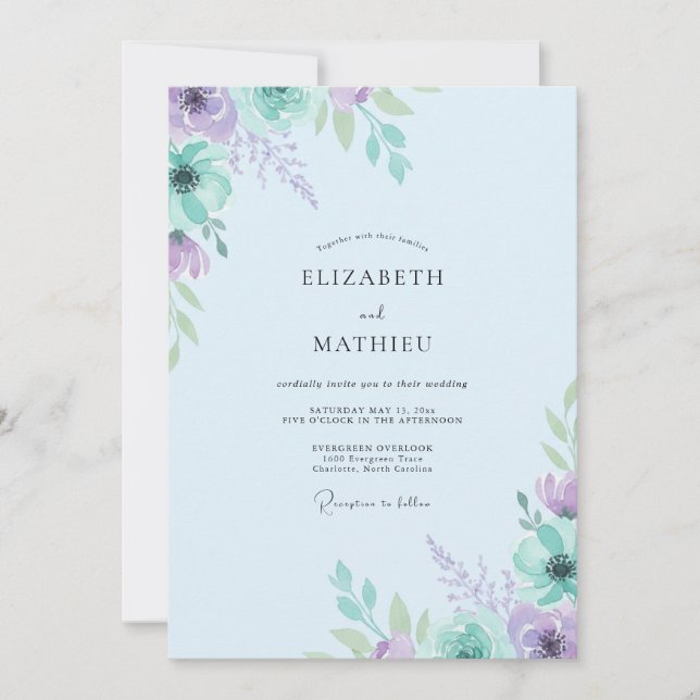 Convite Casamento Pintado com Lavanda e Hortelã (Frente)