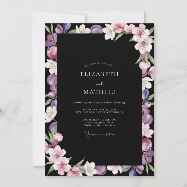 Convite Casamento Pintado com Lavanda Preta (Frente)