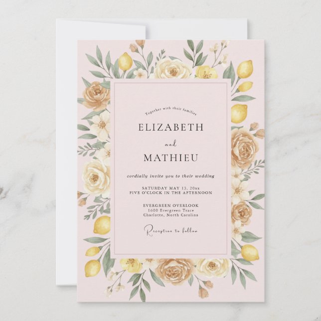 Convite Casamento Pintado com Limão Amarelo (Frente)