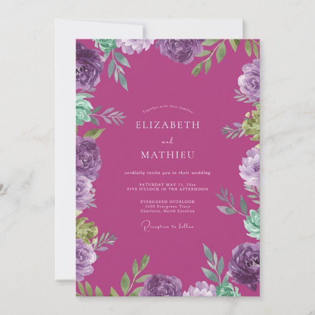 Convite Casamento Pintado com Orquídea Magenta (Frente)
