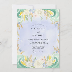 Convite Casamento Pintado com Periwinkle Rústico e Limão