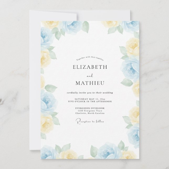 Convite Casamento Pintado com Primrose Azul-Celeste (Frente)