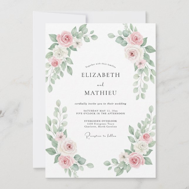 Convite Casamento Pintado com Rosa Bege (Frente)