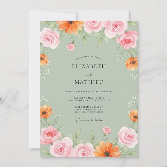 Convite Casamento Pintado com Soft Peach Mint (Frente)