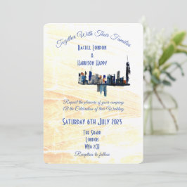 Convite Casamento Pintado com Tinta Abstrato da Cityscape 