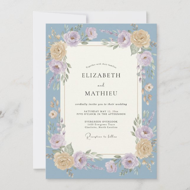 Convite Casamento Pintado com Tinta Lilás Periwinkle (Frente)