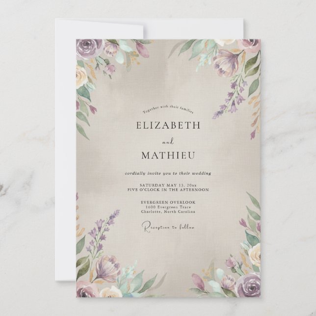 Convite Casamento Pintado com Violeta Champanhe (Frente)