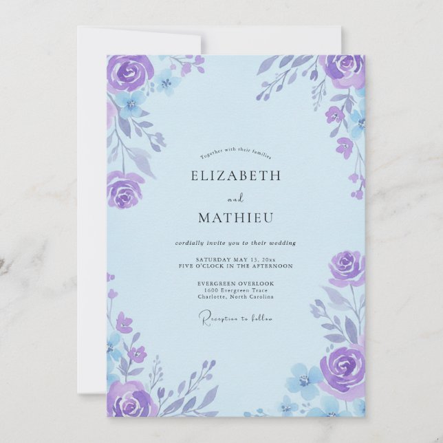 Convite Casamento Pintado com Violeta Índigo Moderno (Frente)