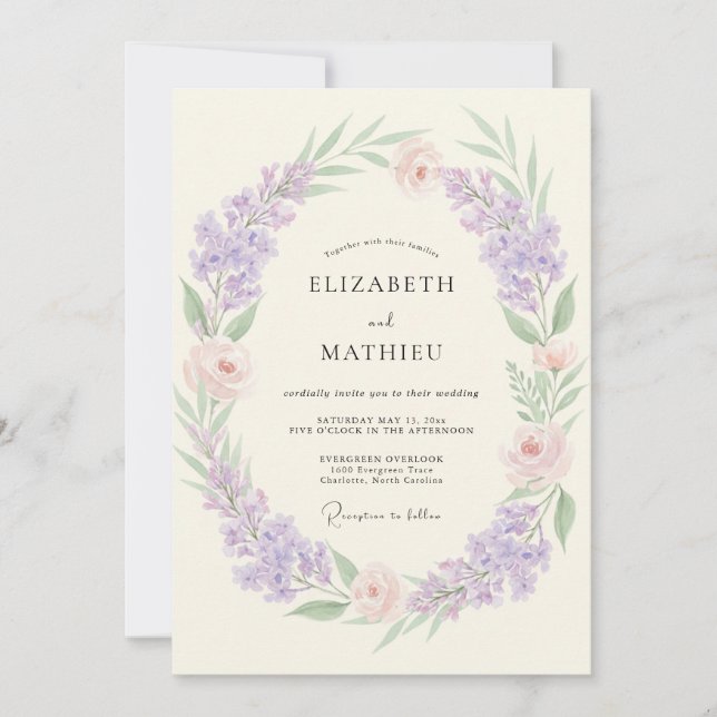 Convite Casamento Pintado com Violeta Lavanda (Frente)