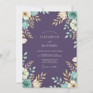 Convite Casamento Pintado com Violeta Meadow Mint