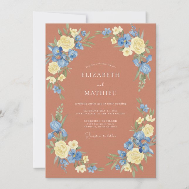 Convite Casamento Pintado Copper Periwinkle (Frente)