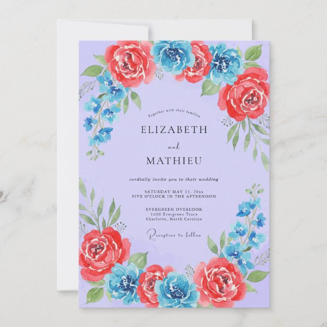Convite Casamento Pintado Coral Azul (Frente)