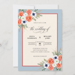 Convite Casamento Pintado Coral Navy