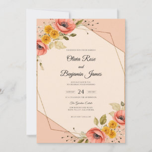 Convite Casamento Pintado Coral Poppy