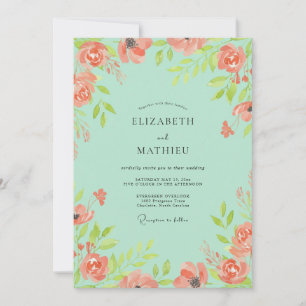 Convite Casamento Pintado Coral Suave Marinho