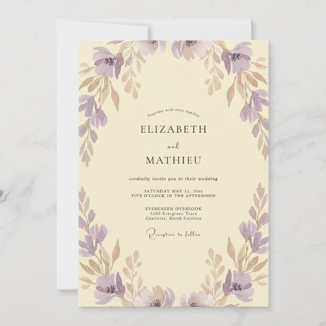 Convite Casamento Pintado Creme Mauve (Frente)