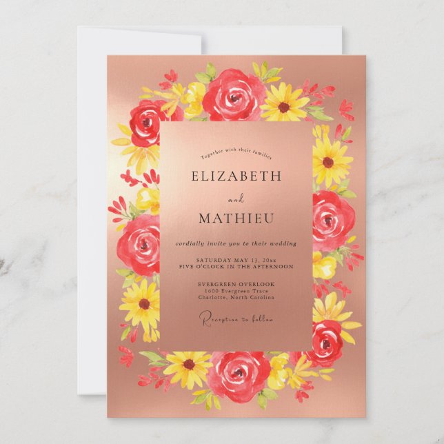 Convite Casamento Pintado de Amarelo Coral (Frente)