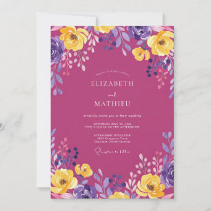Convite Casamento Pintado de Amarelo Magenta Dourado