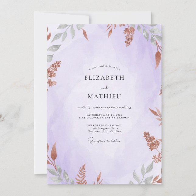 Convite Casamento Pintado de Âmbar Roxo (Frente)