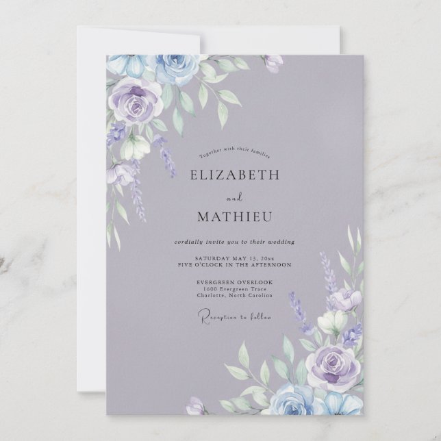 Convite Casamento Pintado de Ardósia e Periwinkle (Frente)