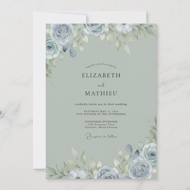 Convite Casamento Pintado de Azul Aço (Frente)