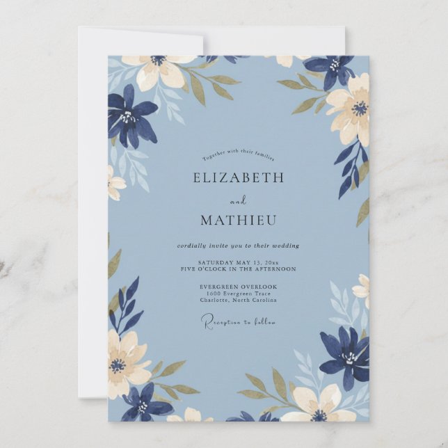 Convite Casamento Pintado de Azul Aço Marinho (Frente)