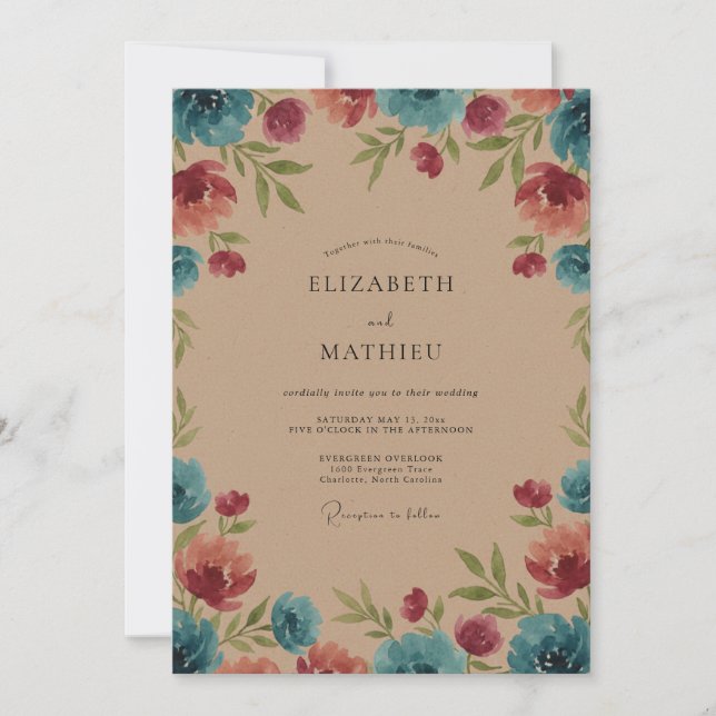 Convite Casamento Pintado de Azul-celeste Magenta (Frente)