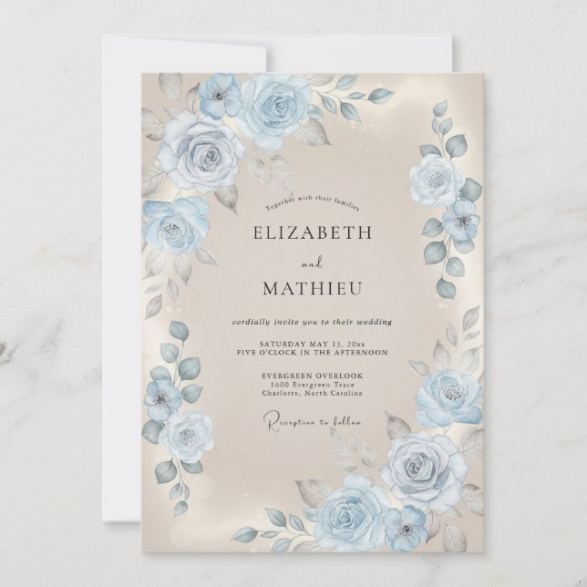 Convite Casamento Pintado de Azul Céu (Frente)