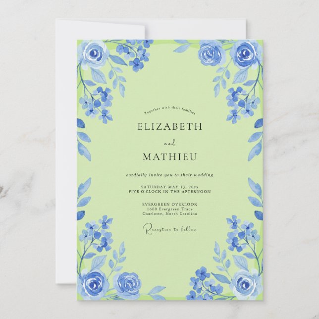 Convite Casamento Pintado de Azul Chartreuse (Frente)